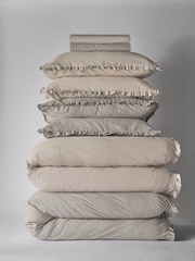 The Set 2 Pack Natural Stripe Frill Duvet Cover and Pillowcase Set with Fitted Sheets - Image 1 of 6