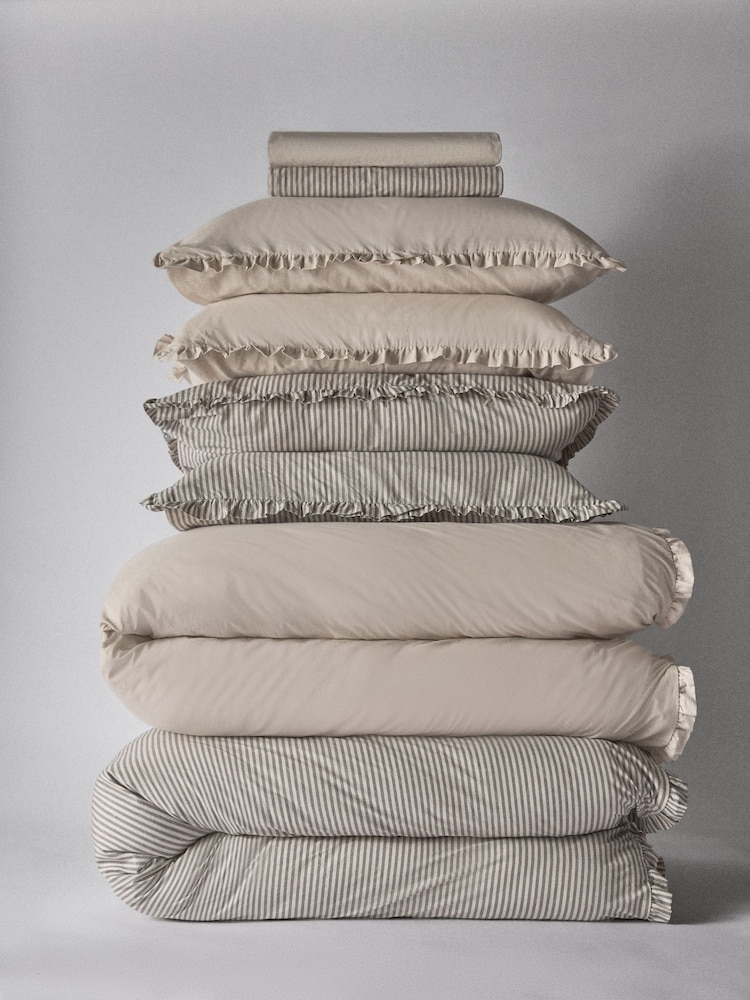 The Set 2 Pack Natural Stripe Frill Duvet Cover and Pillowcase Set with Fitted Sheets - Image 1 of 6 The Set 2 Pack Natural Stripe Frill Duvet Cover and Pillowcase Set with Fitted Sheets - Image 1 of 6
