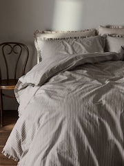The Set 2 Pack Natural Stripe Frill Duvet Cover and Pillowcase Set with Fitted Sheets - Image 2 of 6