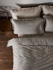 The Set 2 Pack Natural Stripe Frill Duvet Cover and Pillowcase Set with Fitted Sheets - Image 4 of 6