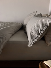 The Set 2 Pack Natural Stripe Frill Duvet Cover and Pillowcase Set with Fitted Sheets - Image 5 of 6