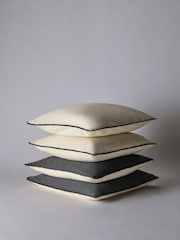 The Set 4 Pack Charcoal/Natural Cotton Linen Pom Pom Cushion Covers - Image 2 of 5