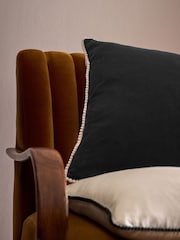 The Set 4 Pack Charcoal/Natural Cotton Linen Pom Pom Cushion Covers - Image 3 of 5