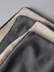 The Set 4 Pack Charcoal/Natural Cotton Linen Pom Pom Cushion Covers - Image 4 of 5