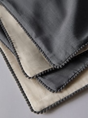 The Set 4 Pack Charcoal/Natural Cotton Linen Pom Pom Cushion Covers - Image 5 of 5