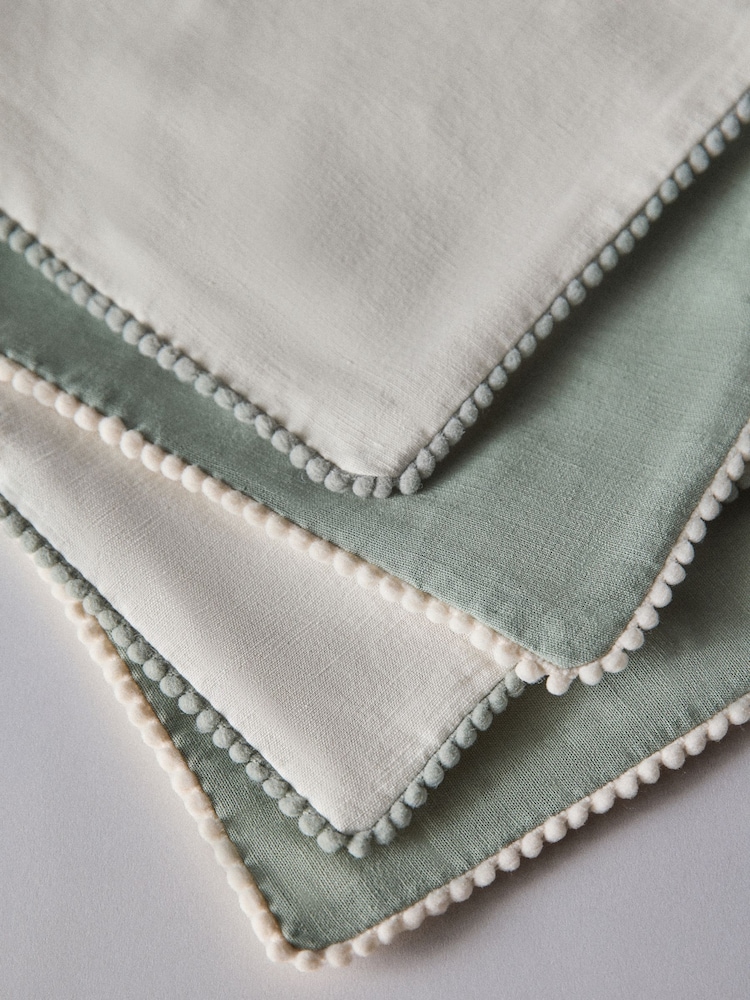 The Set 4 Pack Green/Natural Cotton Linen Pom Pom Cushion Covers - Image 4 of 4 The Set 4 Pack Green/Natural Cotton Linen Pom Pom Cushion Covers - Image 4 of 4