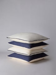 The Set 4 Pack Navy/Natural Cotton Linen Pom Pom Cushion Covers - Image 2 of 5