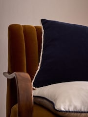 The Set 4 Pack Navy/Natural Cotton Linen Pom Pom Cushion Covers - Image 3 of 5