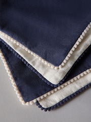 The Set 4 Pack Navy/Natural Cotton Linen Pom Pom Cushion Covers - Image 4 of 5