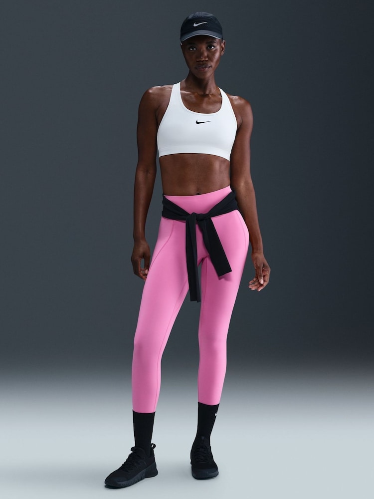 Nike White Swoosh Medium Support Non-Padded Sports Bra - Image 1 of 5