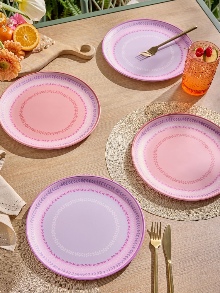 Set of 4 Pink Bold Tropic Picnic Dinner Plates - Image 2 of 5