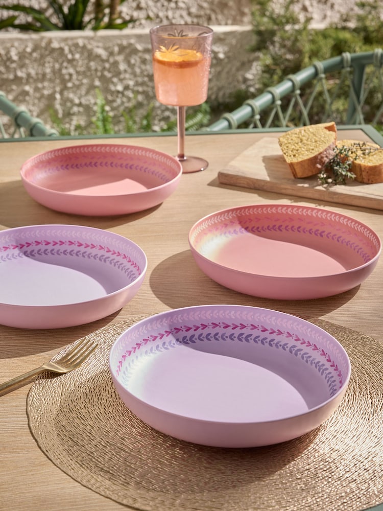 Set of 4 Pink Bold Tropic Picnic Pasta Bowls - Image 2 of 4