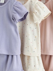 Purple Floral Short Sleeve Top and Shorts Baby Set 6 Piece (0mths-2yrs) - Image 11 of 15