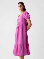 Gap Pink Crinkle Gauze V Neck Midi Dress - Image 1 of 6