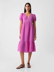 Gap Pink Crinkle Gauze V Neck Midi Dress - Image 2 of 6