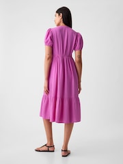 Gap Pink Crinkle Gauze V Neck Midi Dress - Image 3 of 6