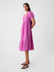 Gap Pink Crinkle Gauze V Neck Midi Dress - Image 4 of 6