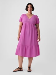 Gap Pink Crinkle Gauze V Neck Midi Dress - Image 5 of 6