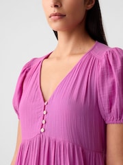 Gap Pink Crinkle Gauze V Neck Midi Dress - Image 6 of 6