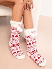 Lipsy White Christmas Fairisle Cosy Chenille Slipper Socks - Image 3 of 3