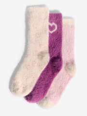 Lipsy Burgundy/Pink Super Soft Cosy Socks 3 Pack - Image 1 of 6