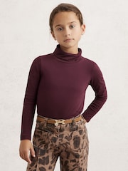 Reiss Burgundy Carey Cotton-Jersey Roll-Neck Top with Stretch - Image 2 of 4