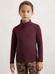 Reiss Burgundy Carey Cotton-Jersey Roll-Neck Top with Stretch - Image 3 of 4