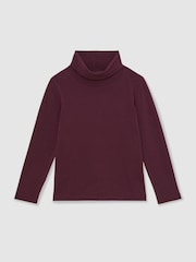 Reiss Burgundy Carey Cotton-Jersey Roll-Neck Top with Stretch - Image 2 of 4