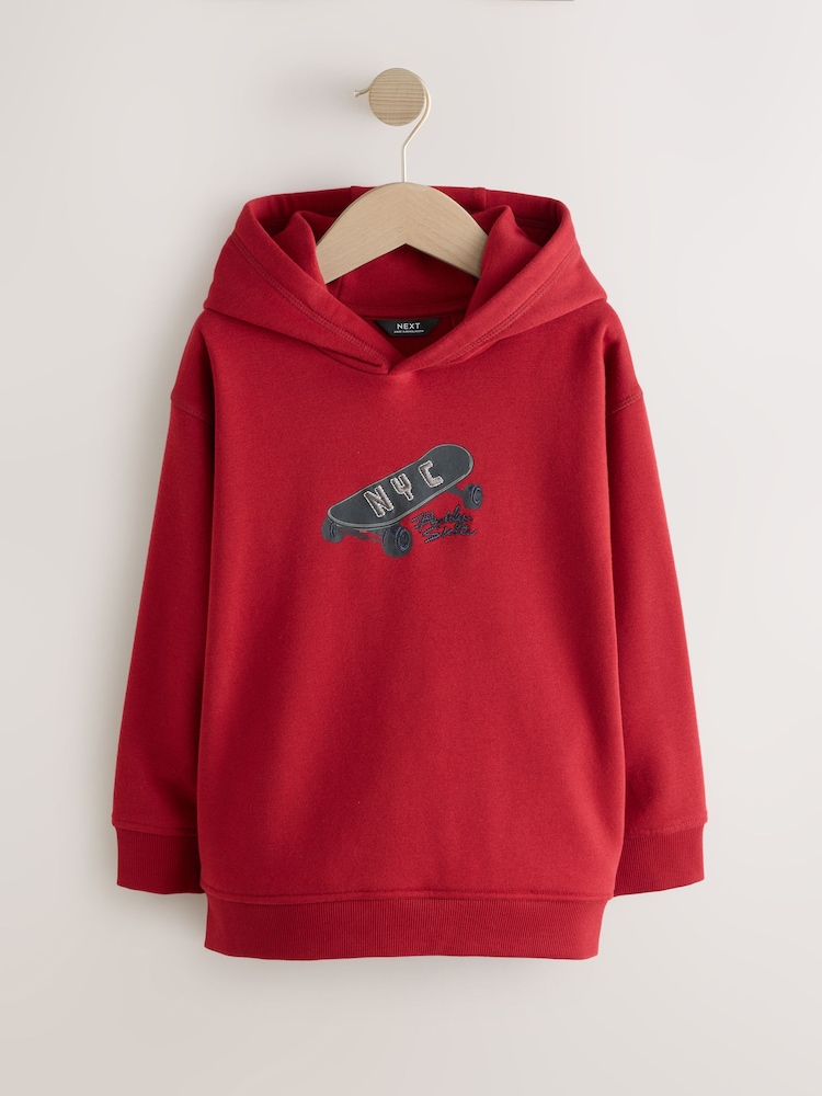 Red Skateboard Older Boys Graphic Print Hoodie (3-16yrs) - Image 1 of 4 Red Skateboard Older Boys Graphic Print Hoodie (3-16yrs) - Image 1 of 4