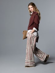 Stone/Red Stripe Wide Leg Pull On Trousers - Image 1 of 8