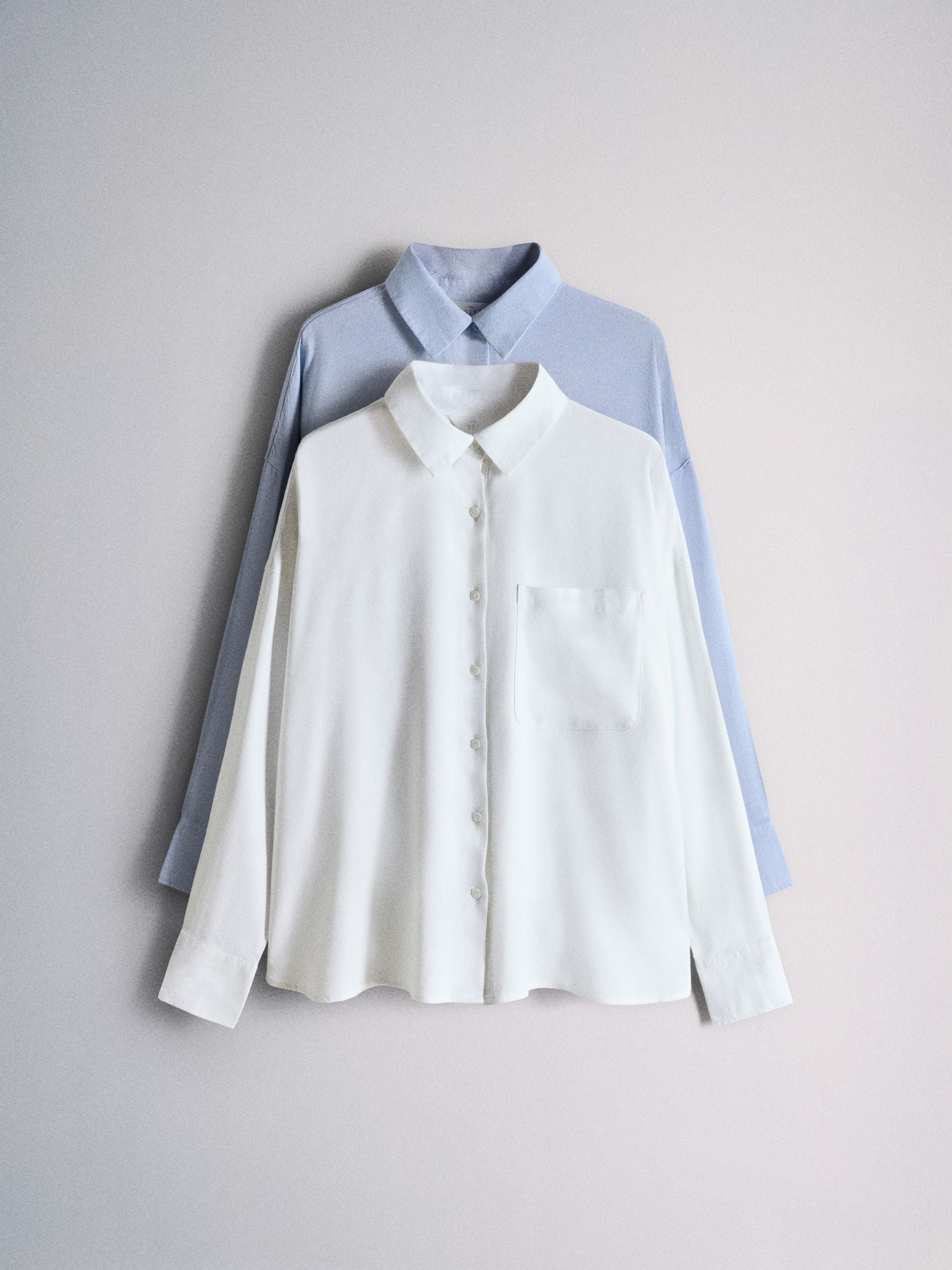 Buy The Set 2 Pack Button Through Shirt With Linen White/Chambray