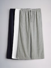 The Set 3 Pack Wide Leg Trouser With Linen White/Navy Blue/Gingham - Image 1 of 6