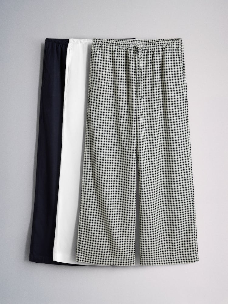 The Set 3 Pack Wide Leg Trouser With Linen White/Navy Blue/Gingham - Image 1 of 6