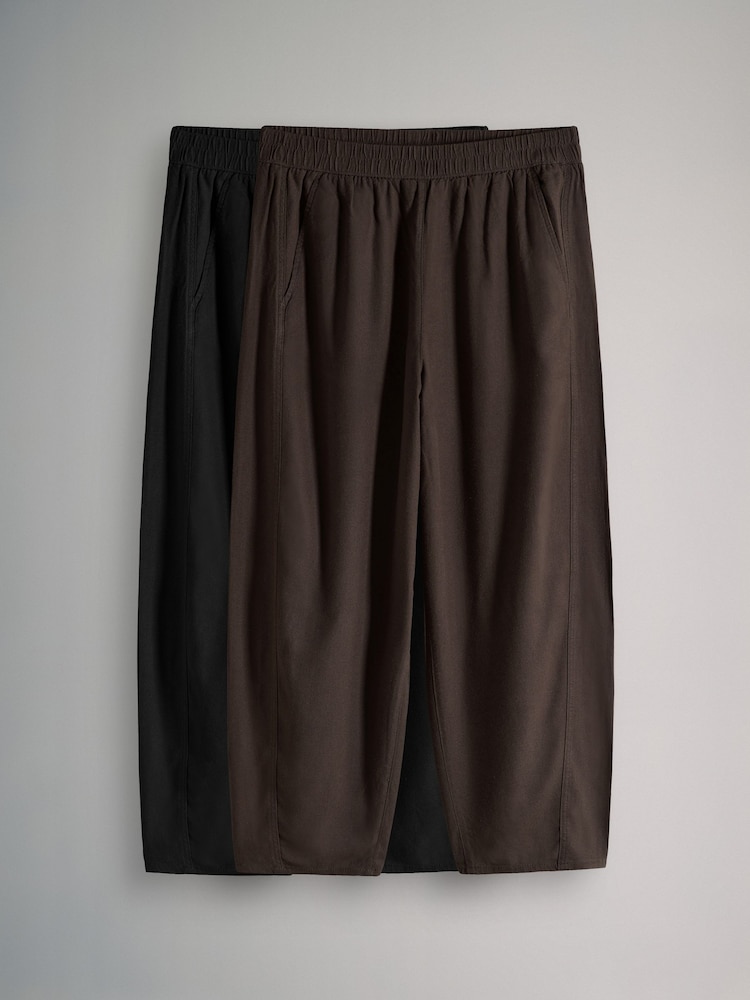 The Set 2 Pack Barrel Leg Trousers With Linen Chocolate Brown/Black - Image 1 of 5