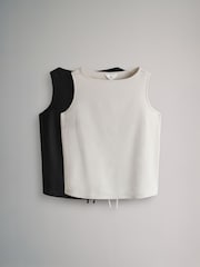 The Set 2 Pack Tie Hem Tops With Linen Black/Stone - Image 1 of 5