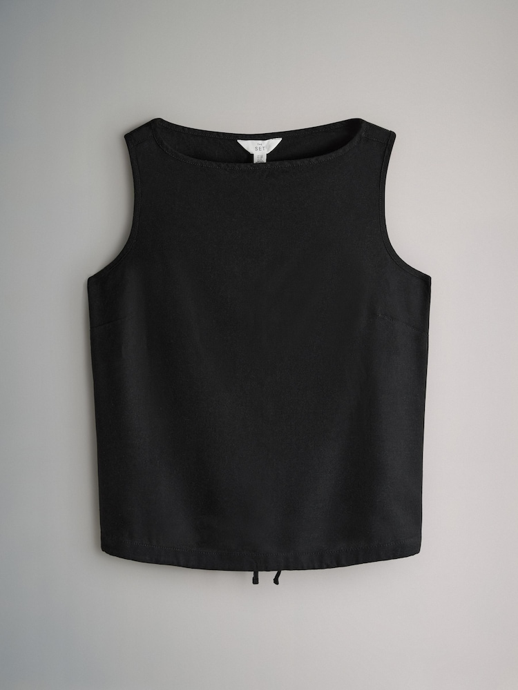 The Set 2 Pack Tie Hem Tops With Linen Black/Stone - Image 2 of 5