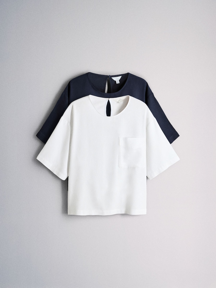 The Set 2 Pack Oversized Pocket T-Shirts With Linen - Imaginea 2 din 6