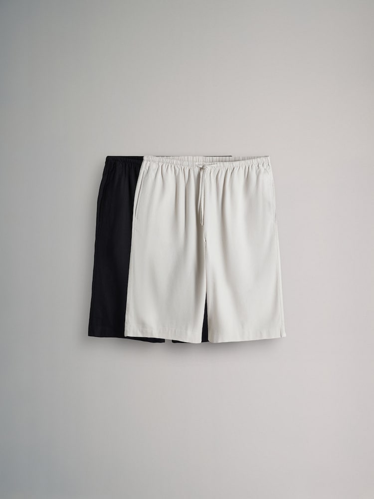 The Set 2 Pack Knee Length Shorts With Linen Black/Neutral - Image 1 of 5 The Set 2 Pack Knee Length Shorts With Linen Black/Neutral - Image 1 of 5