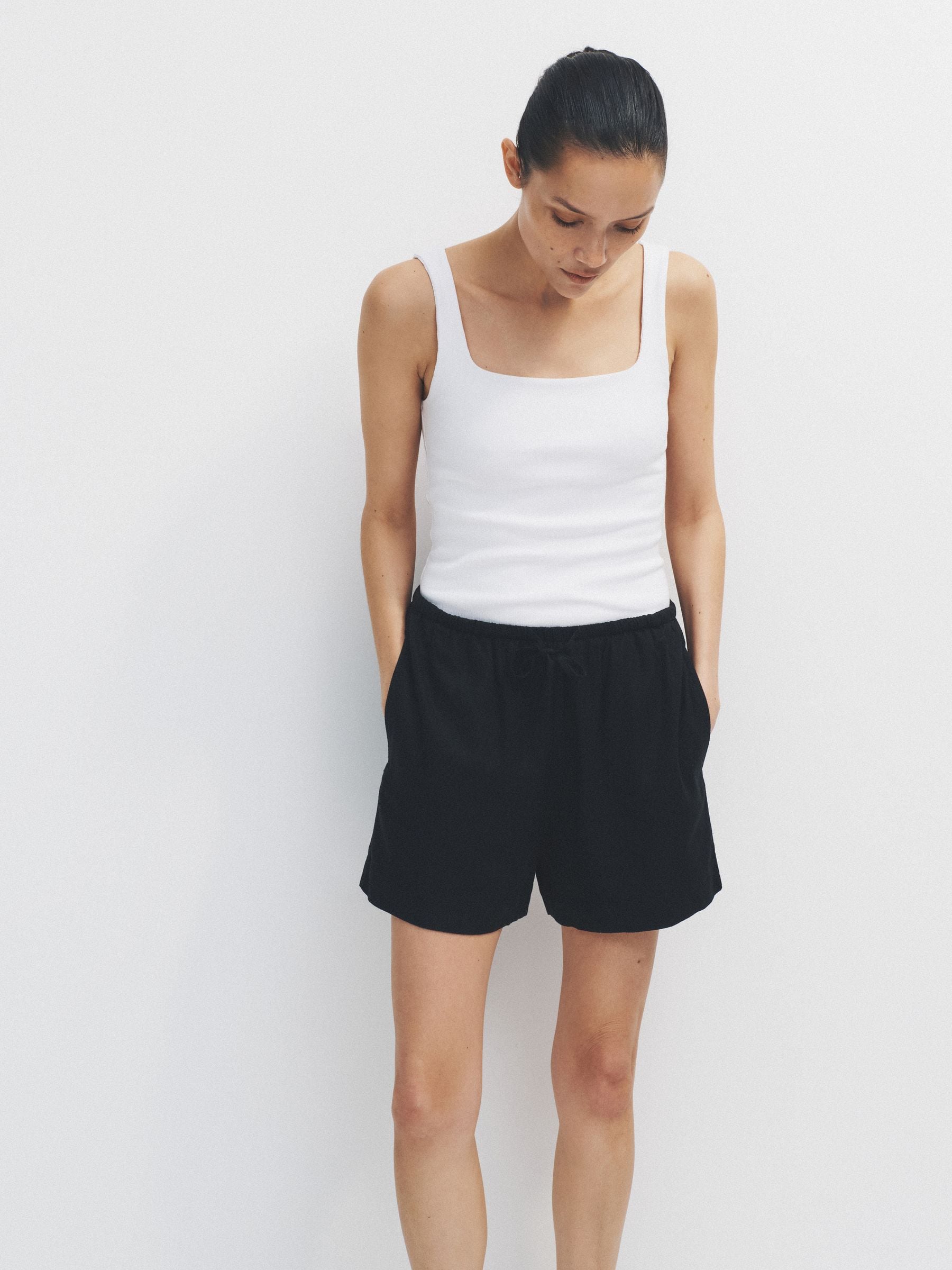 Buy The Set Shorts With Linen Black/Neutral from Next USA