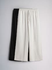 The Set 2 Pack Wide Leg Trouser With Linen Black/Stone - Image 1 of 5