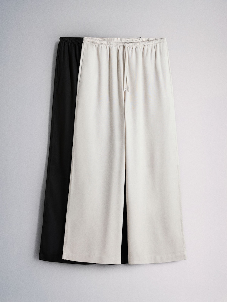 The Set 2 Pack Wide Leg Trouser With Linen Black/Stone - Image 1 of 5