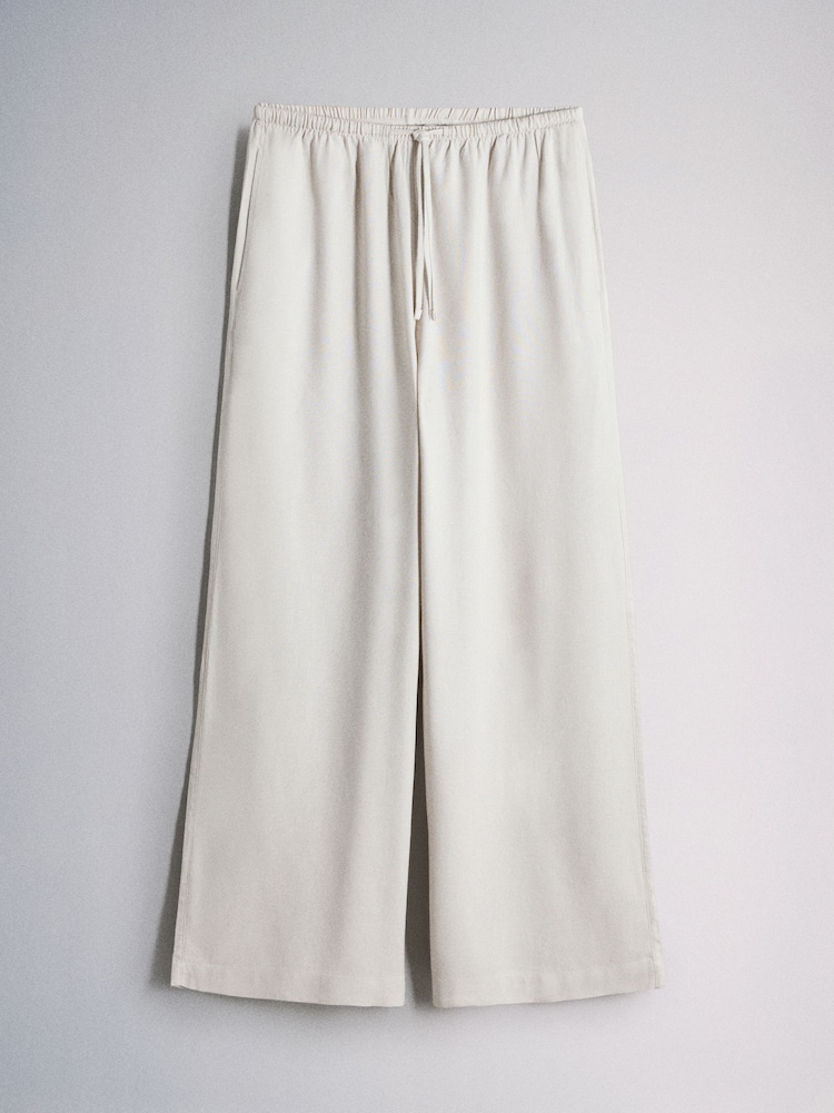 The Set 2 Pack Wide Leg Trouser With Linen Black/Stone - Image 2 of 5
