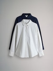 The Set 2 Pack Cotton Oxford Shirts Navy Blue/White Stripe - Image 1 of 7