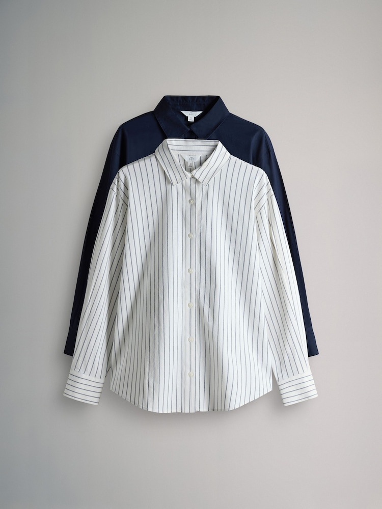 The Set 2 Pack Cotton Oxford Shirts Navy Blue/White Stripe - Image 1 of 7