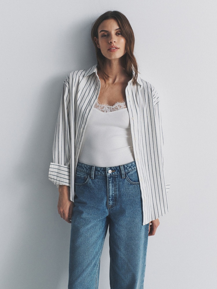 The Set 2 Pack Cotton Oxford Shirts Navy Blue/White Stripe - Image 2 of 7