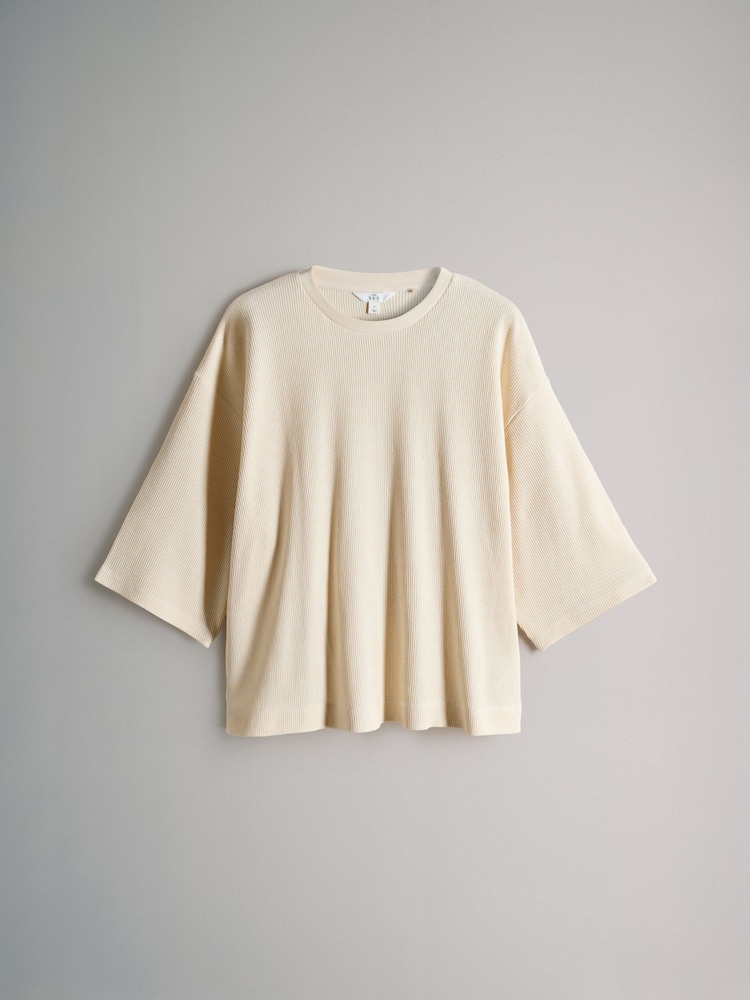 The Set 2 Pack Oversized T-Shirt and Short Waffle Lounge Set Navy/Taupe Brown - Image 2 of 6