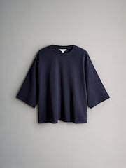 The Set 2 Pack Oversized T-Shirt and Short Waffle Lounge Set Navy/Taupe Brown - Image 3 of 6