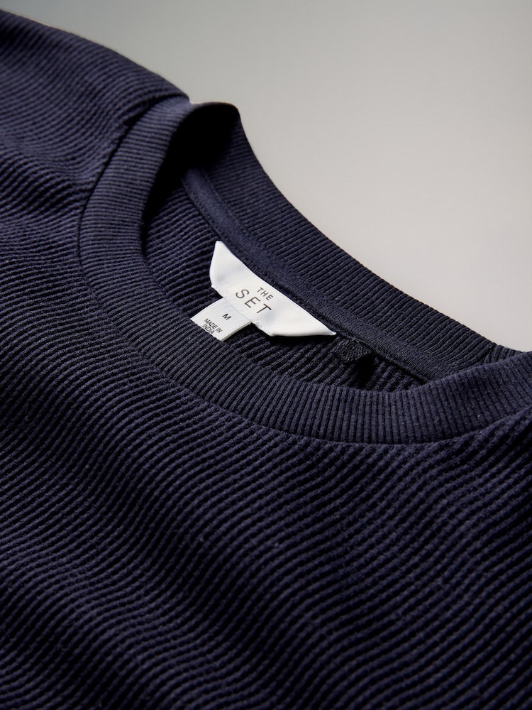 The Set 2 Pack Oversized T-Shirt and Short Waffle Lounge Set Navy/Taupe Brown - Image 6 of 6