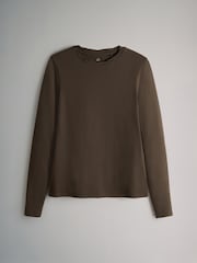 The Set 3 Pack Twist Neck Long Sleeve T-Shirts Chocolate Brown/Taupe Brown/Cream - Image 4 of 6