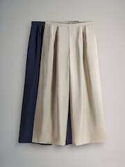 The Set 2 Pack Palazzo Wide Leg Trousers Neutral/Navy Blue - Image 2 of 6